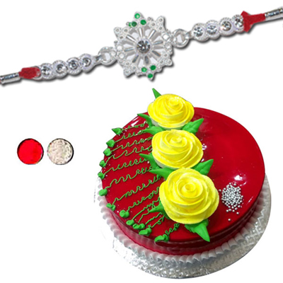 "Rakhi -  SIL-6050 A (Single Rakhi), Strawberry Gel Cake -1 kg - Click here to View more details about this Product